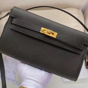 Replica Hermes Kelly Classique To Go Woc Wallet In Black Epsom Leather With Gold Buckle