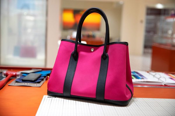 Replica Hermes Garden Party 30 bag in Pink/Black Canvas and Leather