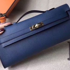 Replica Hermes Kelly Cut 31cm Blue Epsom Leather Handmade