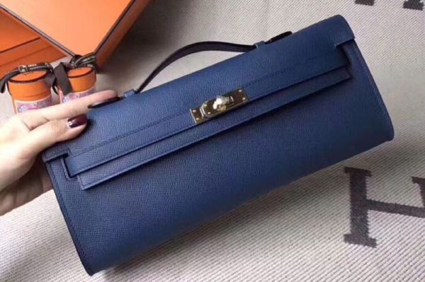 Replica Hermes Kelly Cut 31cm Blue Epsom Leather Handmade