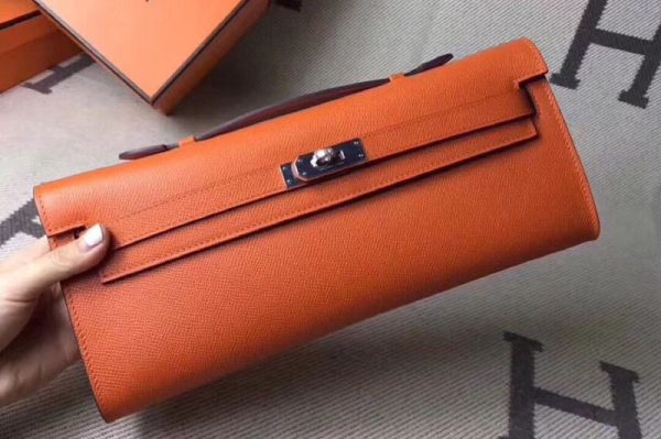 Replica Hermes Kelly Cut 31cm Clutch With Orange Epsom Leather Full Handmade