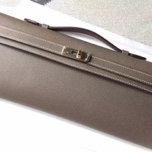 Replica Hermes Kelly Cut 31cm Clutch Elephant Gray Epsom Leather Full Handmade