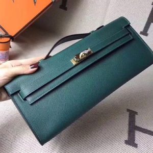 Replica Hermes Kelly Cut 31cm Clutch With Green Epsom Leather Full Handmade