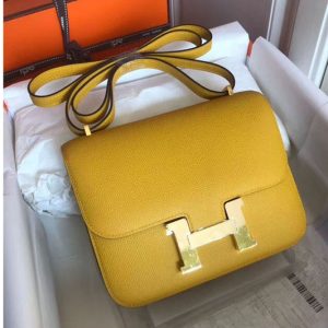 Replica Hermes Constance 19cm Bag Original Yellow Epsom Leather With Gold