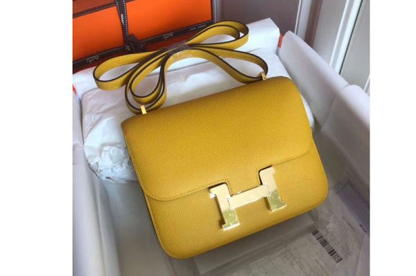 Replica Hermes Constance 19cm Bag Original Yellow Epsom Leather With Gold