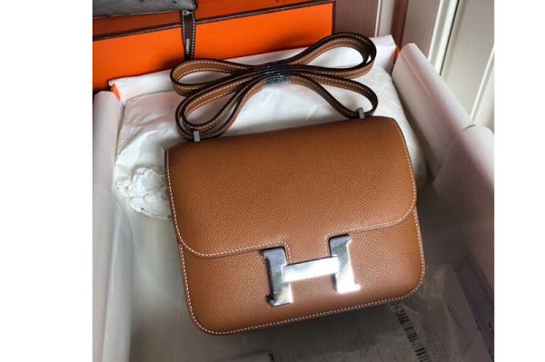 Replica Hermes Constance 19cm Bag Original Tan Epsom Leather With Silver