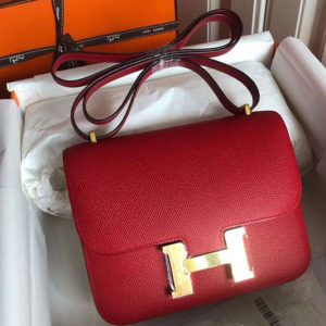 Replica Hermes Constance 19cm Bag Original Red Epsom Leather With Gold