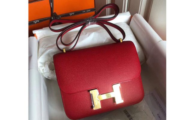 Replica Hermes Constance 19cm Bag Original Red Epsom Leather With Gold