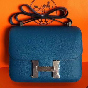 Hermes Constance 24cm Bag Original Blue Epsom Leather With Silver