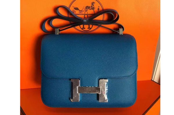 Hermes Constance 24cm Bag Original Blue Epsom Leather With Silver