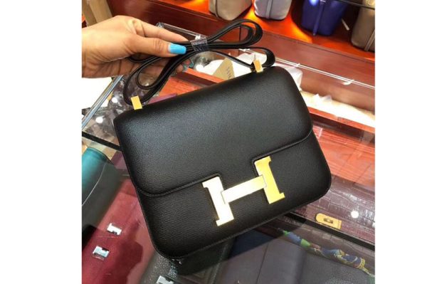 Replica Hermes Constance 24cm Bag Original Black Epsom Leather With Gold