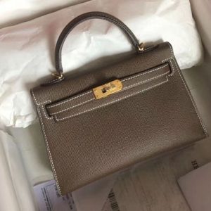 Replica Hermes 25cm Mini Kelly Tote Bags Original Gray Epsom Leather Handmade Gold