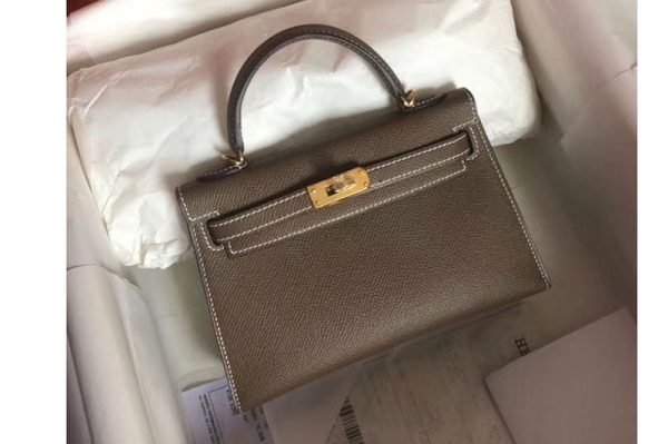 Replica Hermes 25cm Mini Kelly Tote Bags Original Gray Epsom Leather Handmade Gold