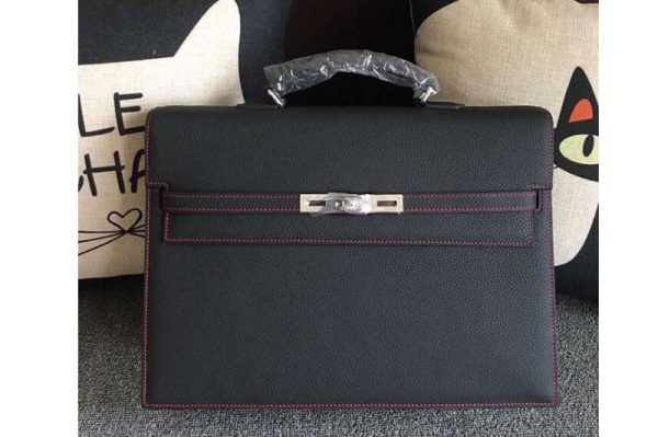 Replica Hermes Kelly Depeche 37mm Briefcase Bags Oiriginal Black Togo Leather