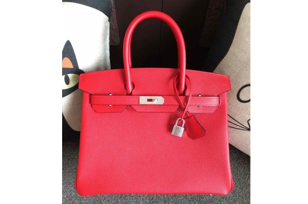 Replica Hermes Birkin 30 Tote Bags Full Handstitched in Red Epsom Leather