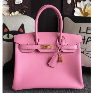 Replica Hermes Birkin 30 Tote Bags Full Handstitched in Pink Epsom Leather