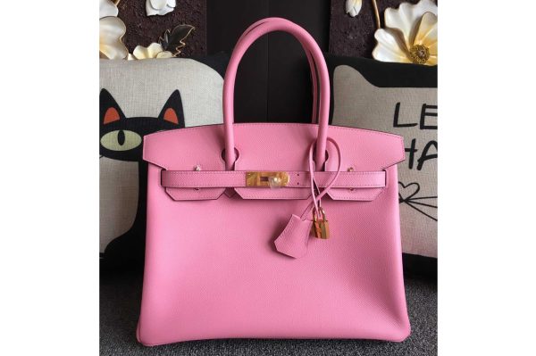 Replica Hermes Birkin 30 Tote Bags Full Handstitched in Pink Epsom Leather