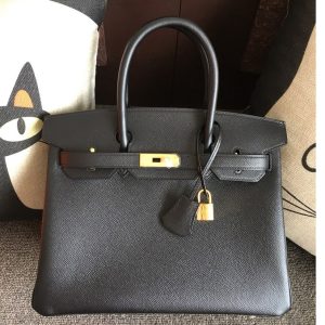 Replica Hermes Birkin 30 Tote Bags Full Handstitched in Black Epsom Leather With Gold Buckle