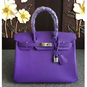 Replica Hermes Birkin 30 Tote Bags Full Handstitched in Purple Epsom Leather With Silver Buckle