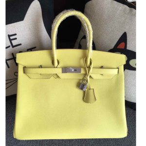 Replica Hermes Birkin 30 Tote Bags Full Handstitched in Yellow Epsom Leather With Silver Buckle