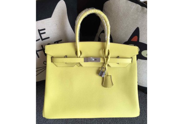 Replica Hermes Birkin 30 Tote Bags Full Handstitched in Yellow Epsom Leather With Silver Buckle