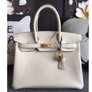 Replica Hermes Birkin 30 Tote Bags Full Handstitched in White Epsom Leather With Gold Buckle