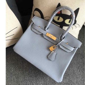 Replica Hermes Birkin 30 Tote Bags Full Handstitched in Light Blue Epsom Leather With Gold Buckle