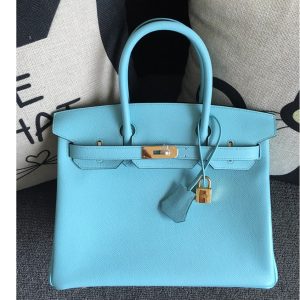 Replica Hermes Birkin 30 Tote Bags Full Handstitched in Blue Epsom Leather With Gold Buckle