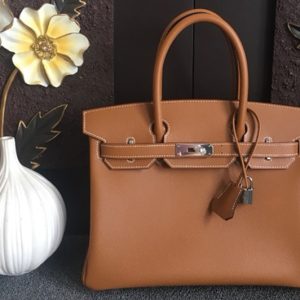 Replica Hermes Birkin 30 Tote Bags Full Handstitched in Brown Epsom Leather With Silver Buckle