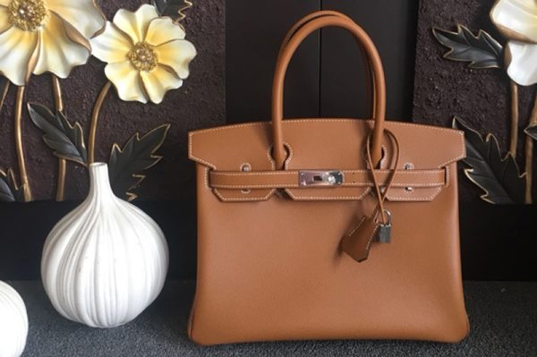 Replica Hermes Birkin 30 Tote Bags Full Handstitched in Brown Epsom Leather With Silver Buckle