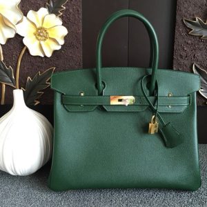 Replica Hermes Bags Hermes Birkin 30 Tote Bags Full Handstitched in Green Epsom Leather With Gold Buckle