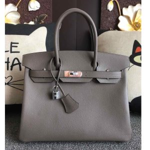 Replica Hermes Birkin 30 Tote Bags Full Handstitched in Gray Epsom Leather With Silver Buckle