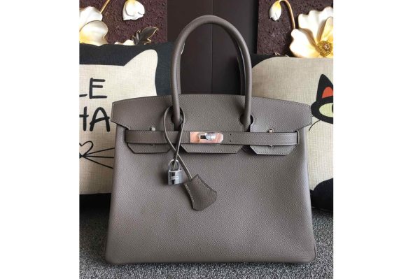 Replica Hermes Birkin 30 Tote Bags Full Handstitched in Gray Epsom Leather With Silver Buckle