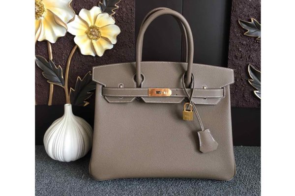 Replica Hermes Birkin 30 Tote Bags Full Handstitched in Gray Epsom Leather With Gold Buckle