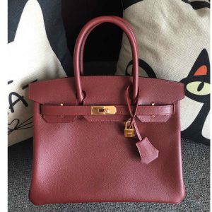 Replica Hermes Birkin 30 Tote Bags Full Handstitched in Bordeaux Epsom Leather With Gold Buckle