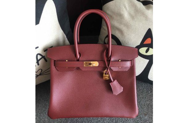 Replica Hermes Birkin 30 Tote Bags Full Handstitched in Bordeaux Epsom Leather With Gold Buckle