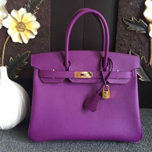 Replica Hermes Birkin 30 Tote Bags Full Handstitched in Purple Epsom Leather With Gold Buckle