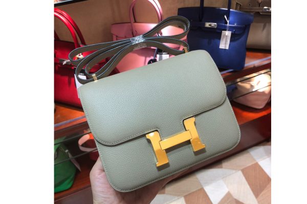 Replica Hermes constance 18 Bag in Green Epsom Leather with Gold Buckle