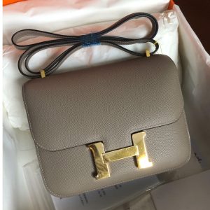 Replica Hermes constance 18 Bag in Khaki Epsom Leather with Gold Buckle