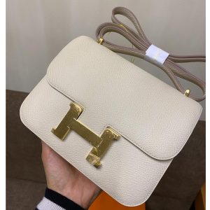 Replica Hermes constance 19 Bag in White Epsom Leather with Gold Buckle