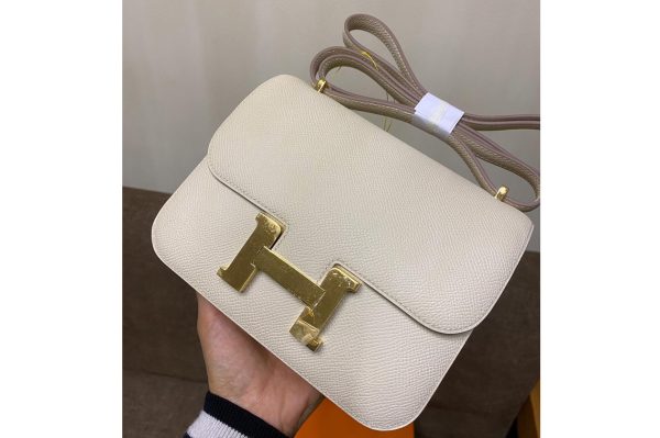 Replica Hermes constance 19 Bag in White Epsom Leather with Gold Buckle