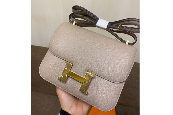 Replica Hermes constance 19 Bag in Gray Epsom Leather with Gold Buckle