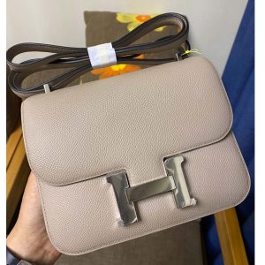 Replica Hermes constance 19 Bag in Gray Epsom Leather with Silver Buckle