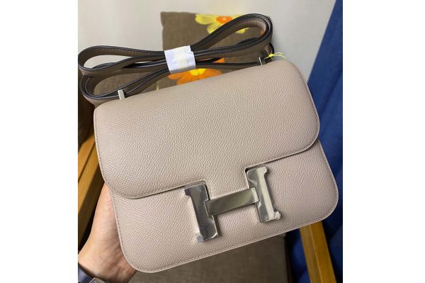 Replica Hermes constance 19 Bag in Gray Epsom Leather with Silver Buckle