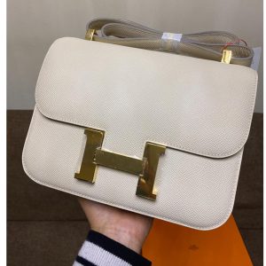 Replica Hermes constance 23 Bag in White Epsom Leather with Gold Buckle