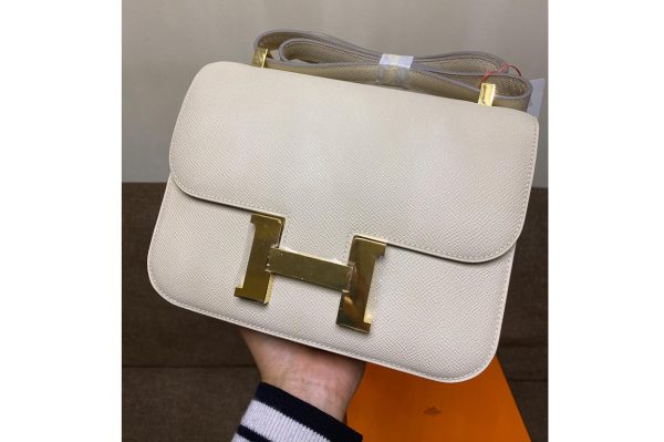 Replica Hermes constance 23 Bag in White Epsom Leather with Gold Buckle