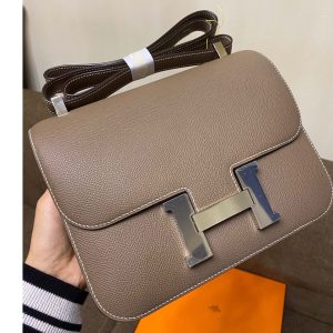 Replica Hermes constance 23 Bag in Elephant Gray Epsom Leather with Silver Buckle