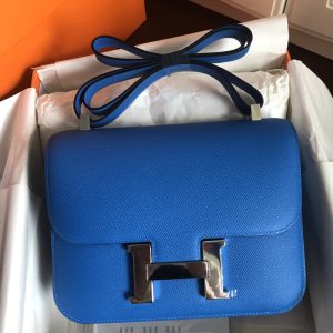 Replica Hermes constance 24 Bag in Blue Epsom Leather with Silver Buckle