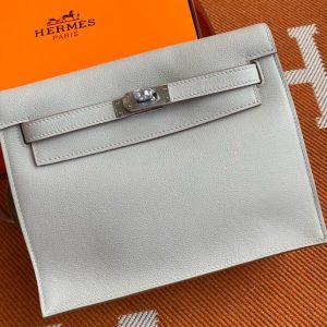 Replica Hermes Kelly Danse 22cm Bag in White Evercolor Leather with Silver Buckle