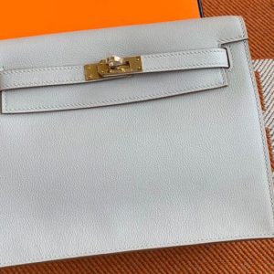 Replica Hermes Kelly Danse 22cm Bag in Light Gray Evercolor Leather with Gold Buckle